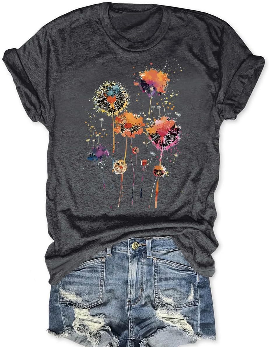 Women Wildflower T Shirt Cute Botanical Flower Shirts Funny Boho Floral Graphic Tees Short Sleeve Tops