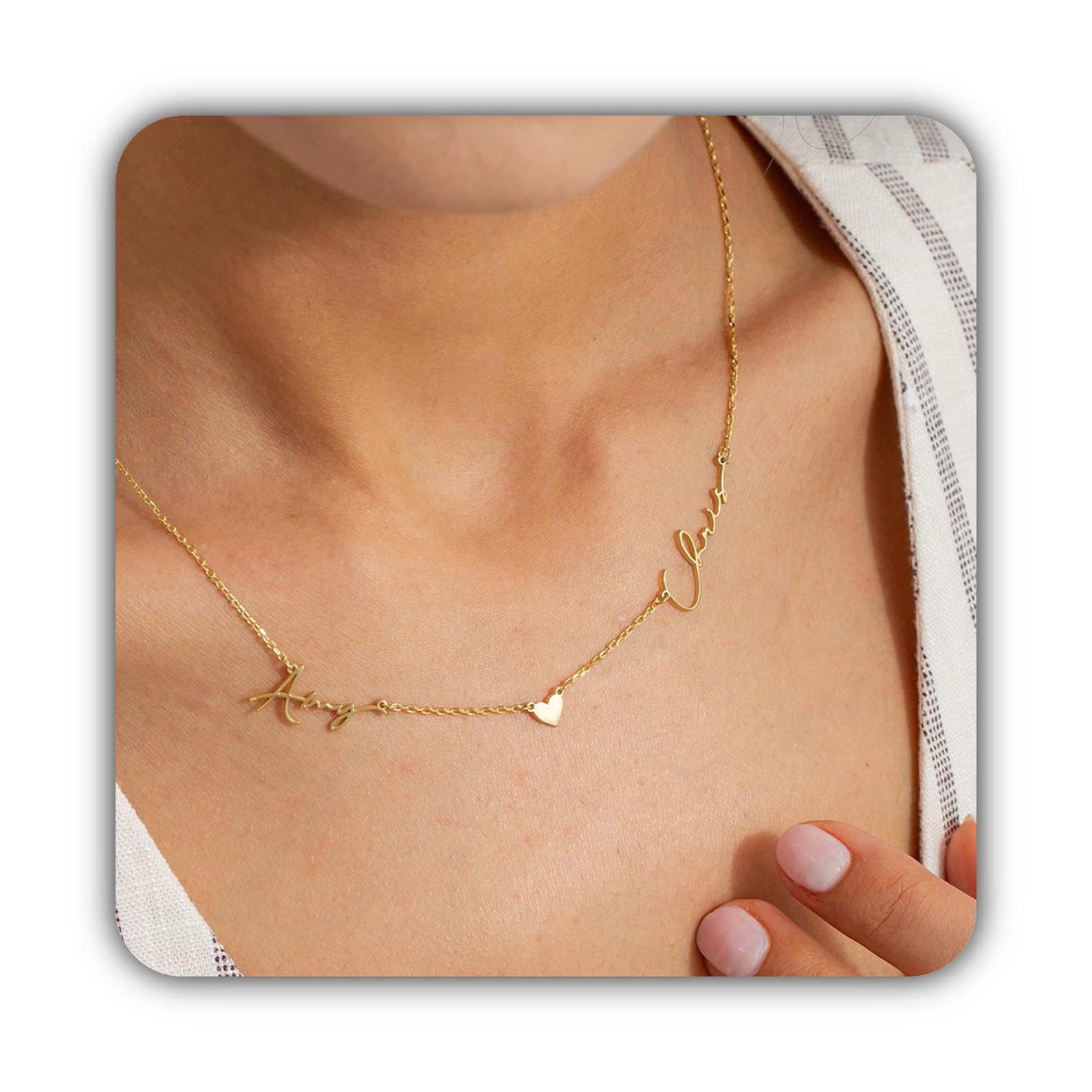 Personalizzato doppio collana con nome con cuore su misura due nome cuore collana coppie Natale per lei per mamma