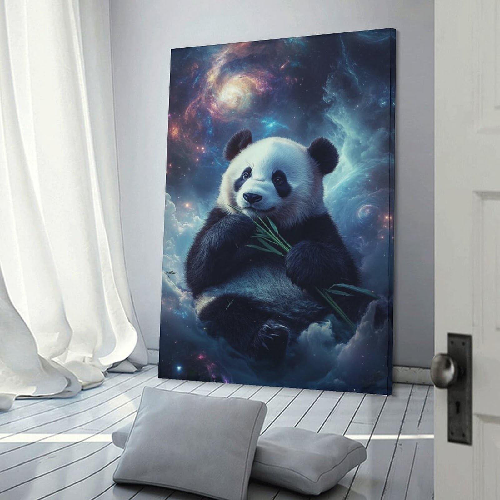 Junmoney Cosmic Panda Bamboo Fantasy Decorative Canvas Print, 24x36inch(60x90cm), for Gallery Wall Decor And Room Displays, Wall Decor Suited to Curated Displays