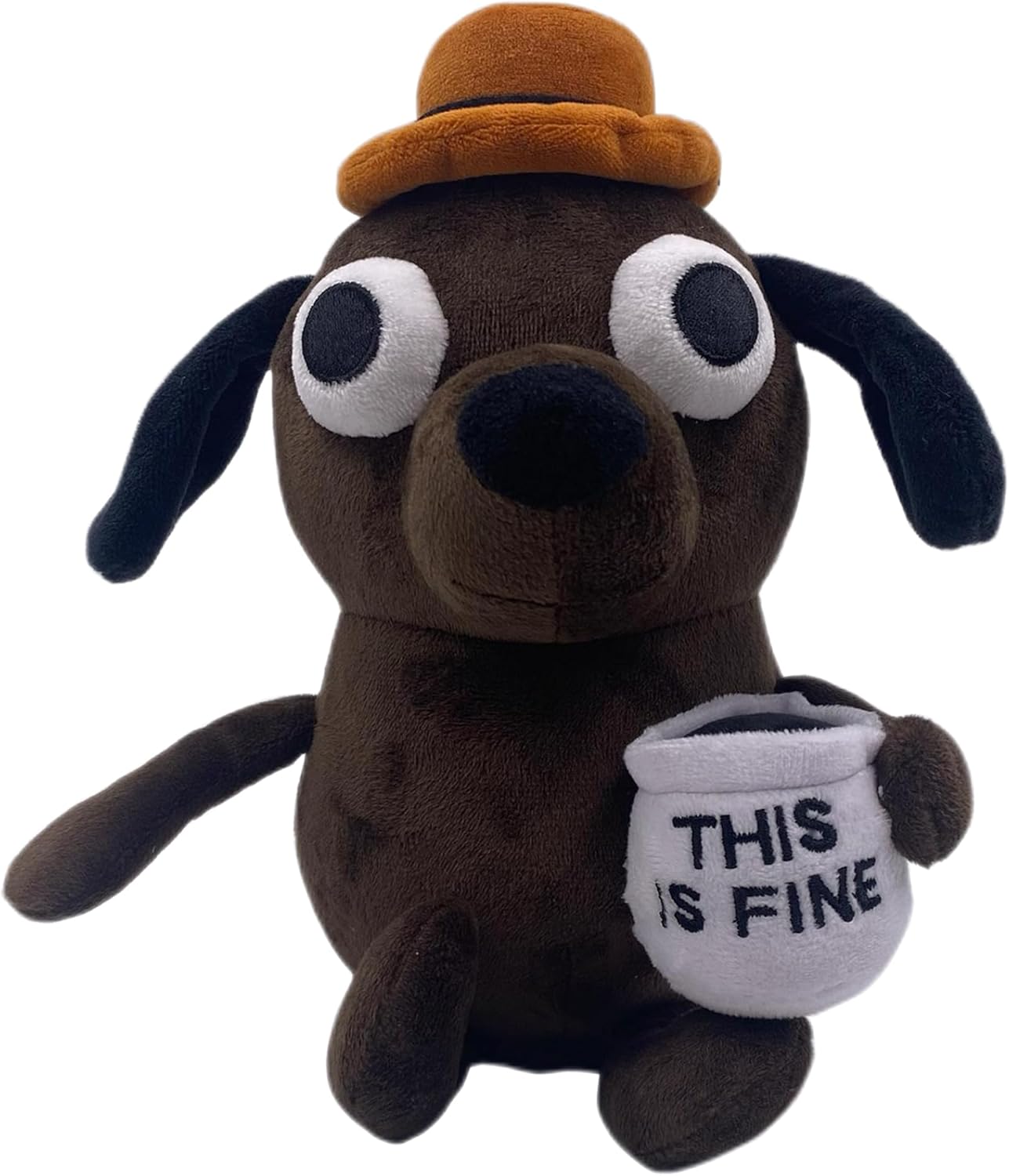 This is Fine Dog Plush, 11" inches Sized, Funny Coffee Drinking Dog Stuffed Animal Action Figures Soft Dolls Meme Plushies, Xmas Birthday Party Graduation Humor Gag Hilarious Ideal Gifts