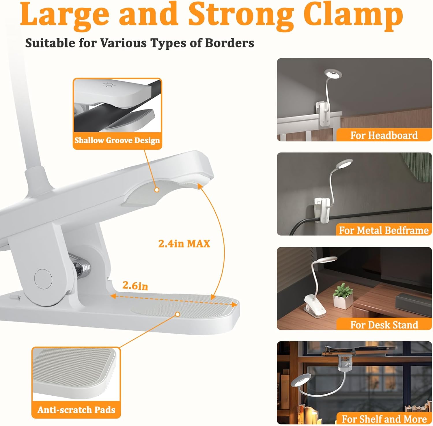2 Pack Clip on LED Reading Light, 25 Models USB Rechargeable Bed Lights with Large Clamp for Headboard, Eye Protection Cordless Lamp for Bedframe Table Beside Desk Home Office