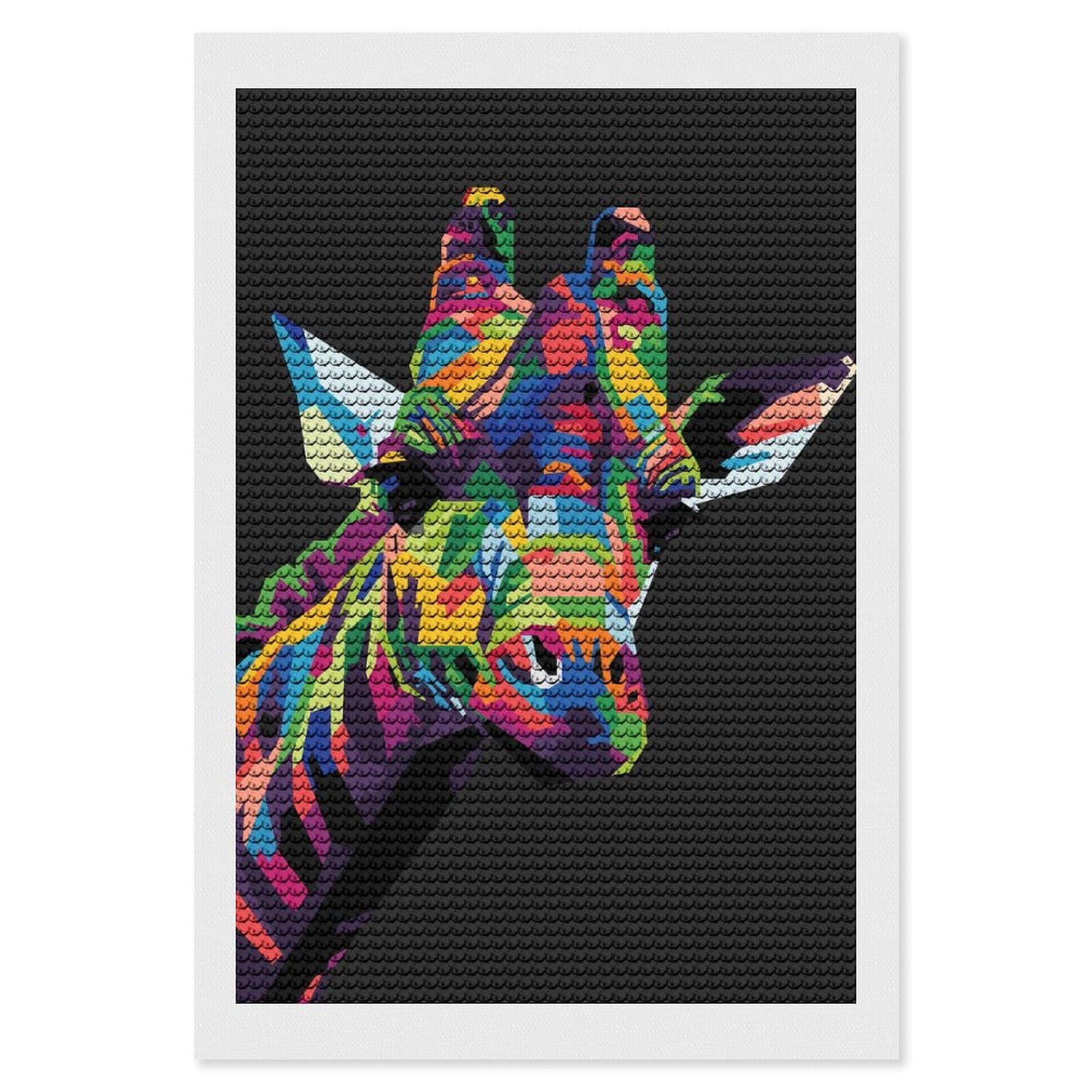 Junmoney Colorful Giraffe Head DIY Diamond Art Canvas Kit 8"x12", Pleasing Wall Art Project, Easy Handmade Project, Living Room Decor