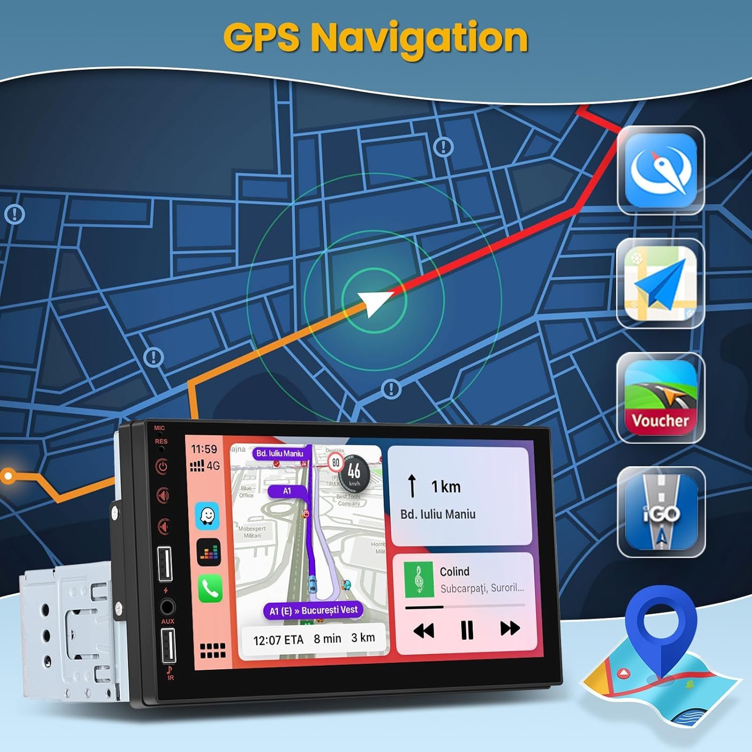Hikity Wireless Carplay Android Auto Single Din Car Stereo 7 Inch Car Play Touchscreen Radio GPS Navigation Bluetooth FM Backup Camera - Image 3