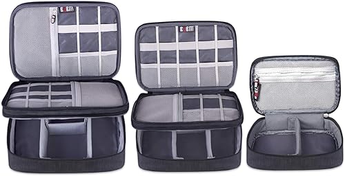 Miniatura 2 de Maleta organizadora Bubm. Maleta de dos niveles para viajes con bolsillo para accesorios electrónicos, Negro 3 PCS