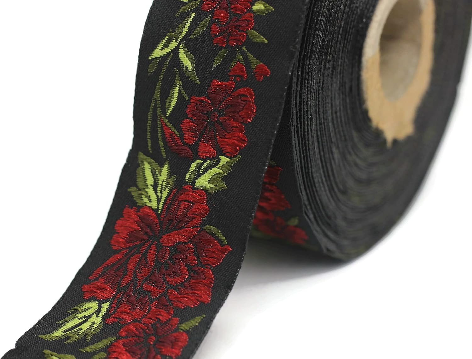11 Yard Spool 1.37" Wide Red and Green Floral Jacquard Ribbon Medieval Trim Woven Retro Fabric Home Decoration 35096 V4