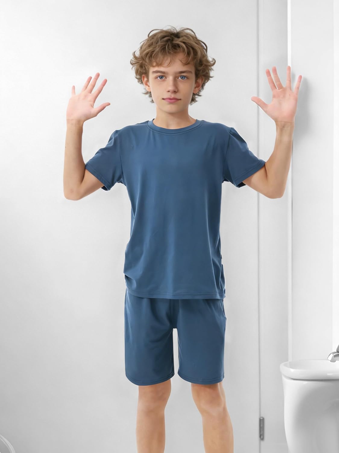 Cooraby 2 Piece Teen Boys Short-Sleeve T-Shirt & Shorts Soft Loose Fit Outfits with Elastic Waist Pockets for Kids