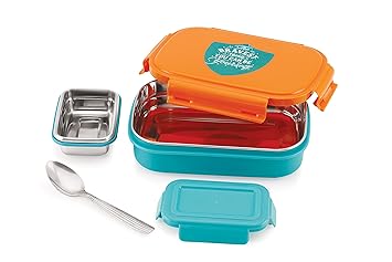 Topper Inner Stainless Steel Kids Tiffin Box | Kids Lunch Box | School | Leakproof | Food Grade, 650 ml (Orange)