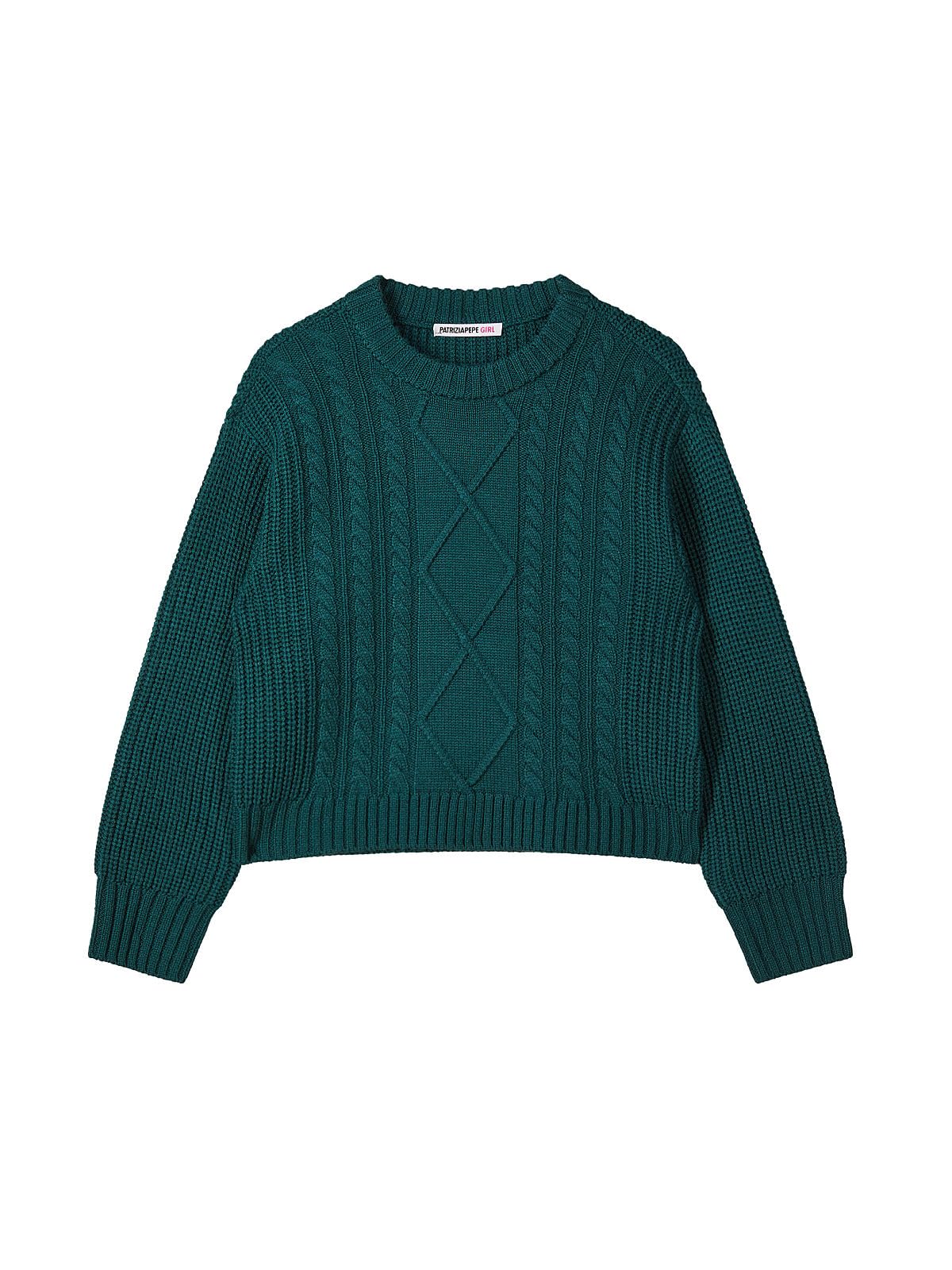 PATRIZIA PEPE Girl Maglione Verde a Trecce Misto Lana