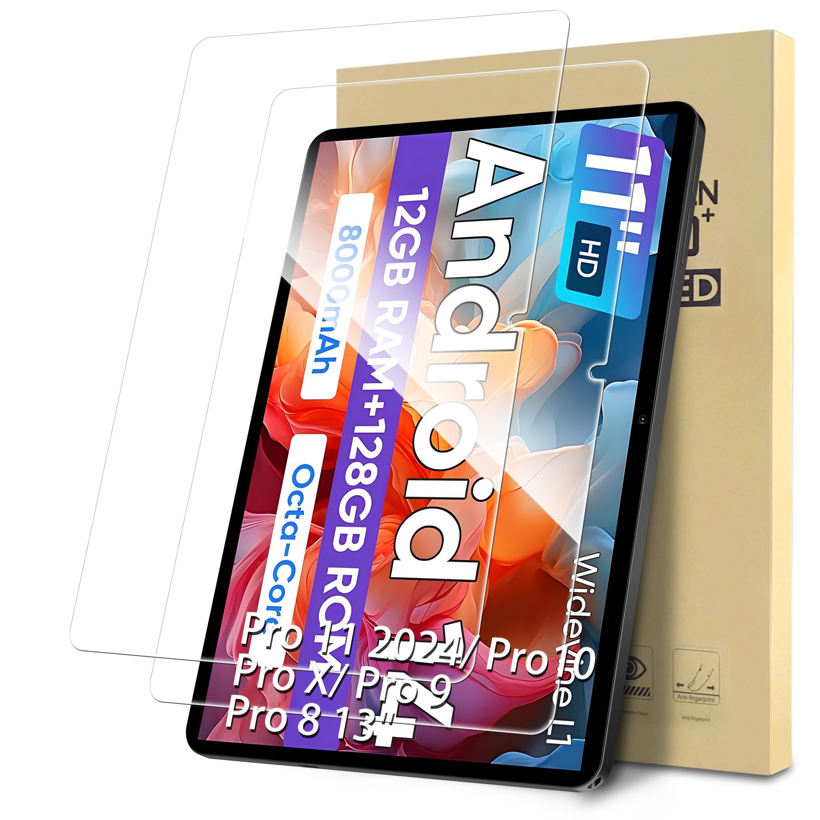 Paquete de 2 protectores de pantalla compatibles con COLORROOM Tablet C5 de 11 pulgadas Android 14, película transparente de vidrio templado, antiarañazos, dureza 9H, fácil instalación