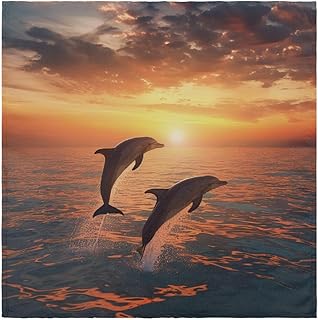 Sea Ocean Dolphin Cloth Napkins Sunset Fish 20x20 Inch Dinner Reusable Napkins Washable Table Cloth Napkin for Party Wedding Home Holiday Restaurant Decoration