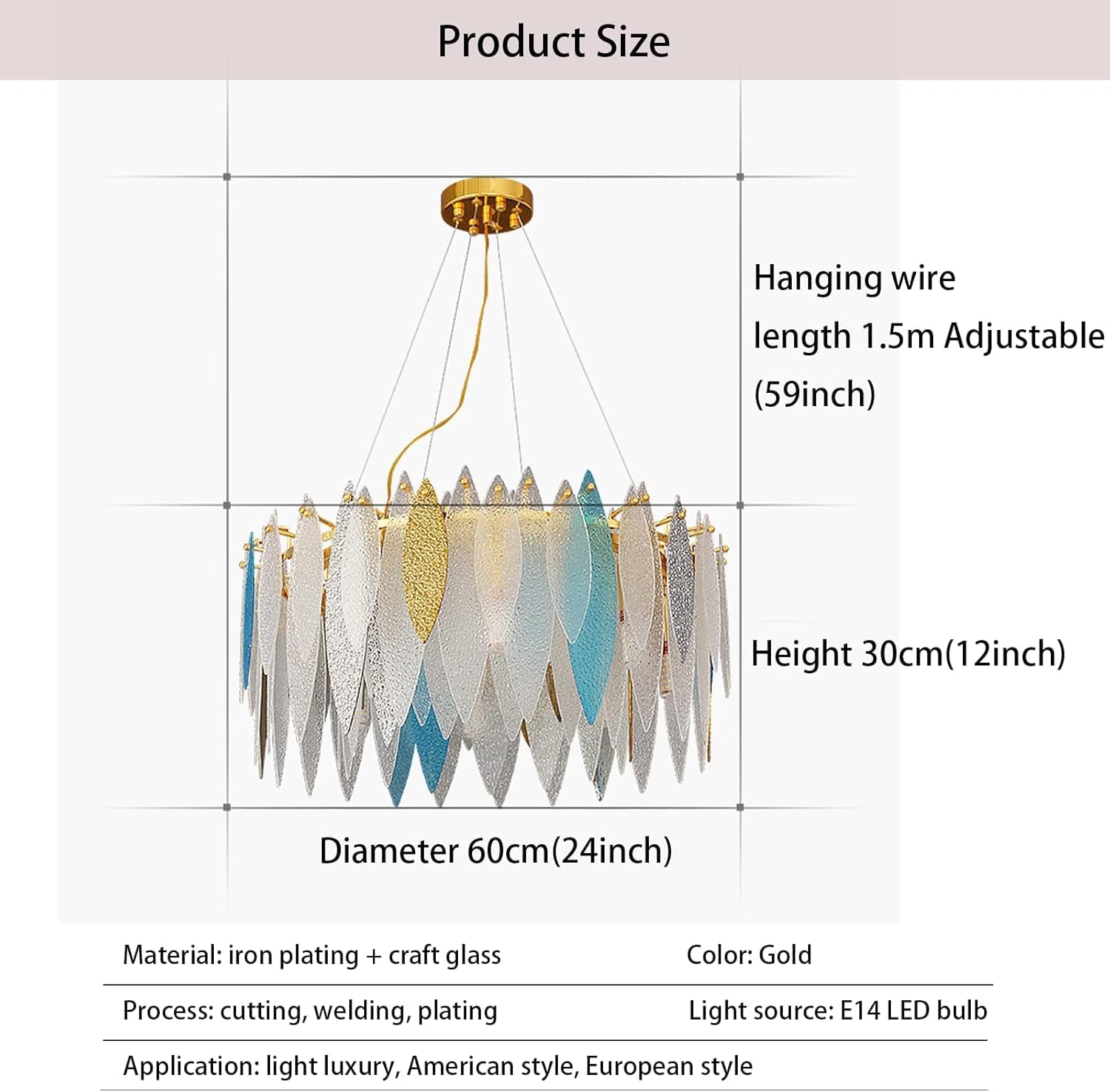Modern Crystal Chandelier Golden Vintage Glass Pendant Lighting with Leaf Capiz Chandelier 6-Lights French Raindrop Ceiling Light Fixture Perfect for Living Room Dining Room Bedroom