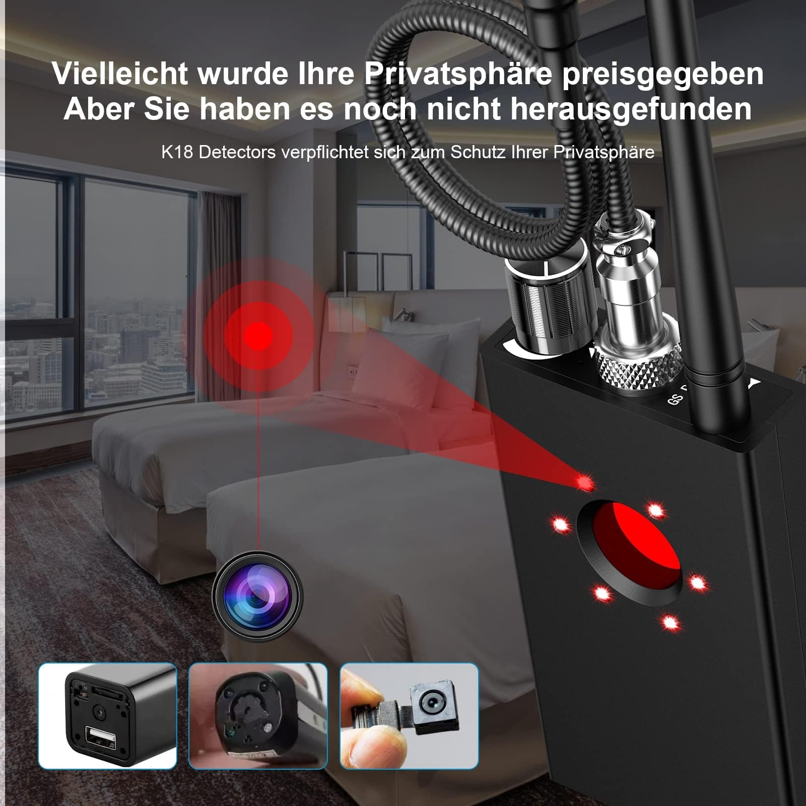 Menborn Wanzen Detektor, Hidden Camera Detector, GPS Spy Finder, Versteckte Kamera Detektor für GSM Tracker Abhörgeräte, Funkkameras Wanzenfinder | GPS-Tracker, HF-Signalscanner, magnetische Erkennung, einstellbare Empfindlichkeit, Hotel und Auto