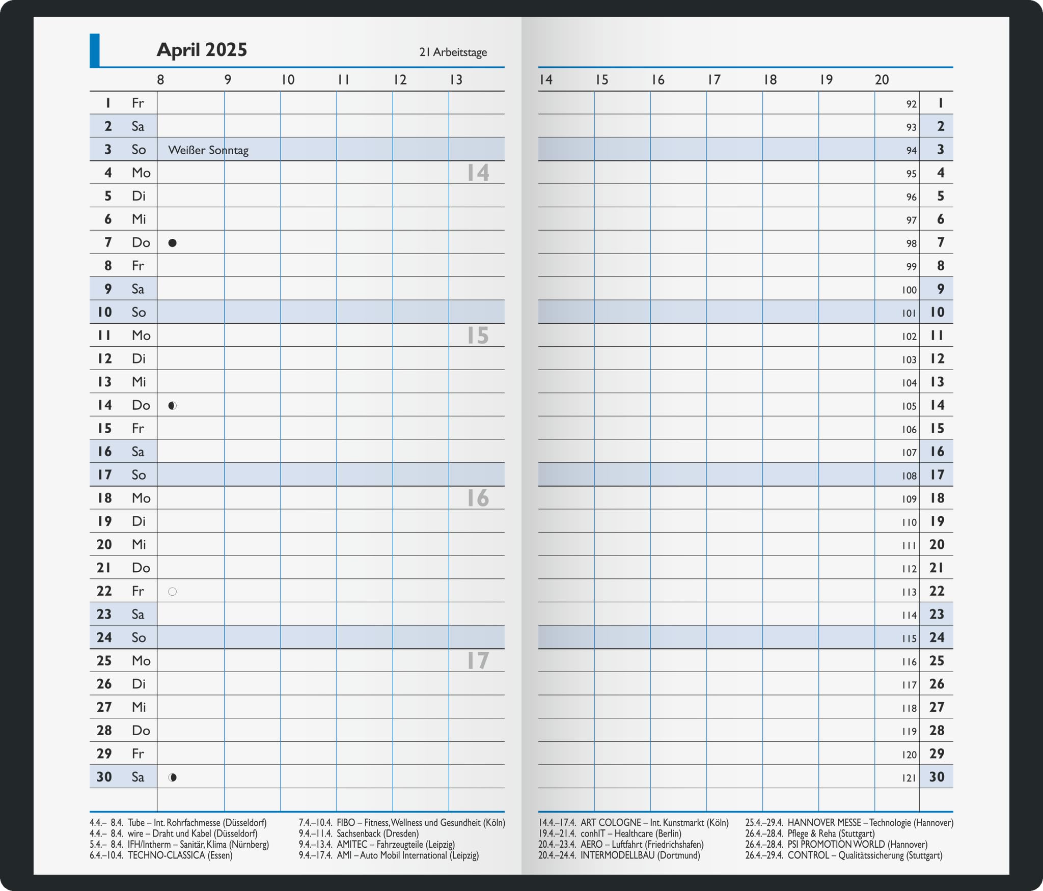 BRUNNEN Pocket Diary Model 750 (2025), 2 Pages = 1 Month, A6, 32 Pages, Plastic Cover, Blue - Image 2