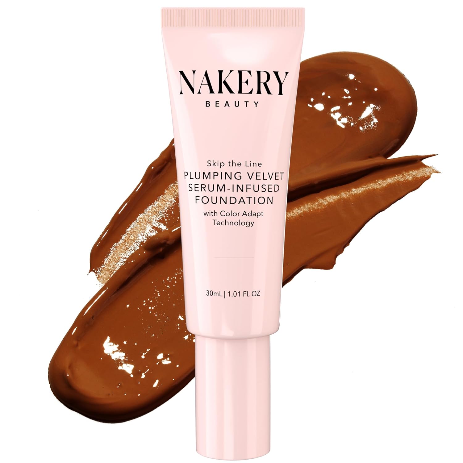 Nakery Full Coverage Foundation for Women – 5 in 1 Plumping Liquid Foundation Makeup – Serum Infused Makeup Foundation Smart Color Adapt with Niacinamide & Hyaluronic Acid for All Skin Types – Deep