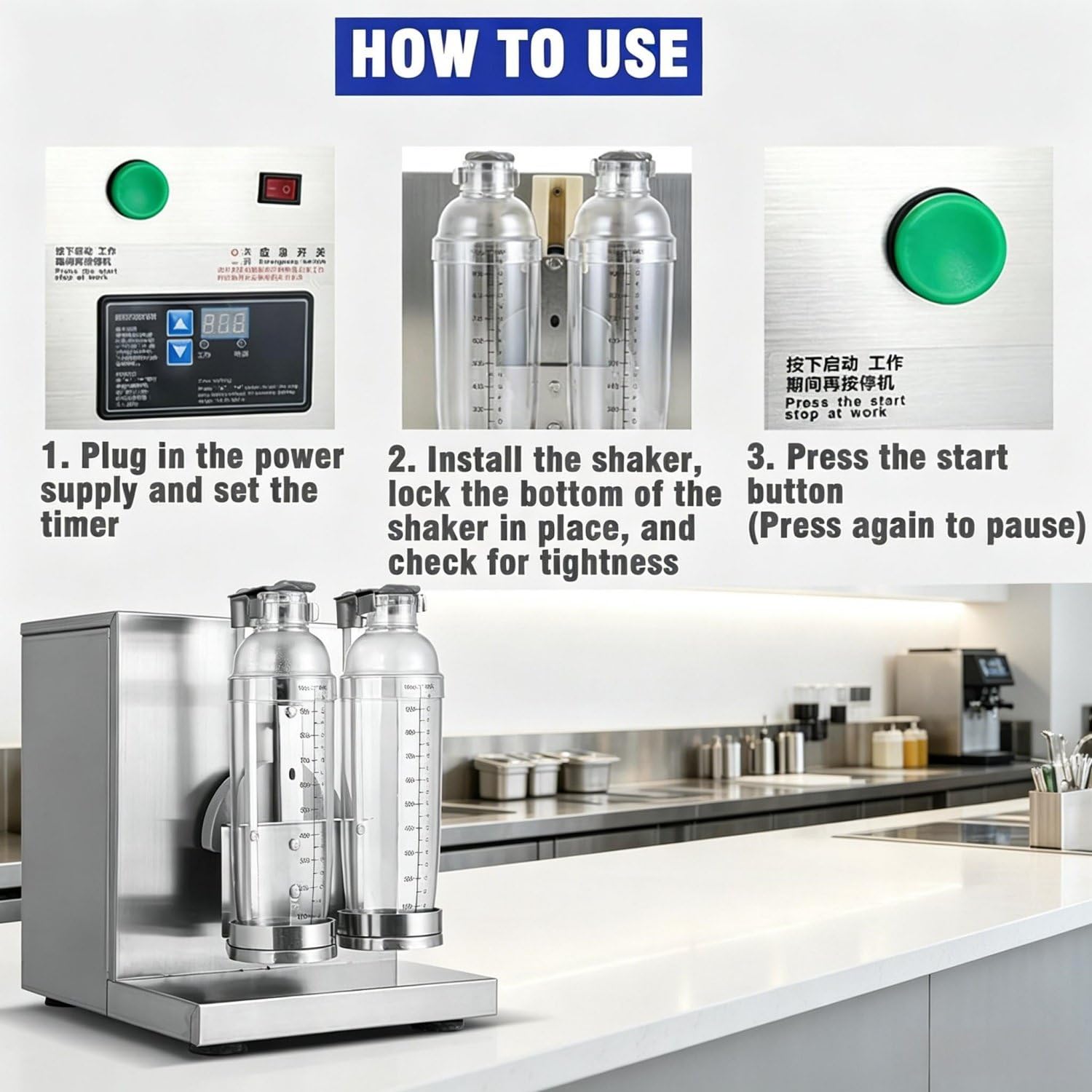 Elektrischer Milchtee-Shaker | Doppelbecher-Getränkemixer | Edelstahl, inklusive 2 Bechern, für Boba-Läden und Kaffeestationen