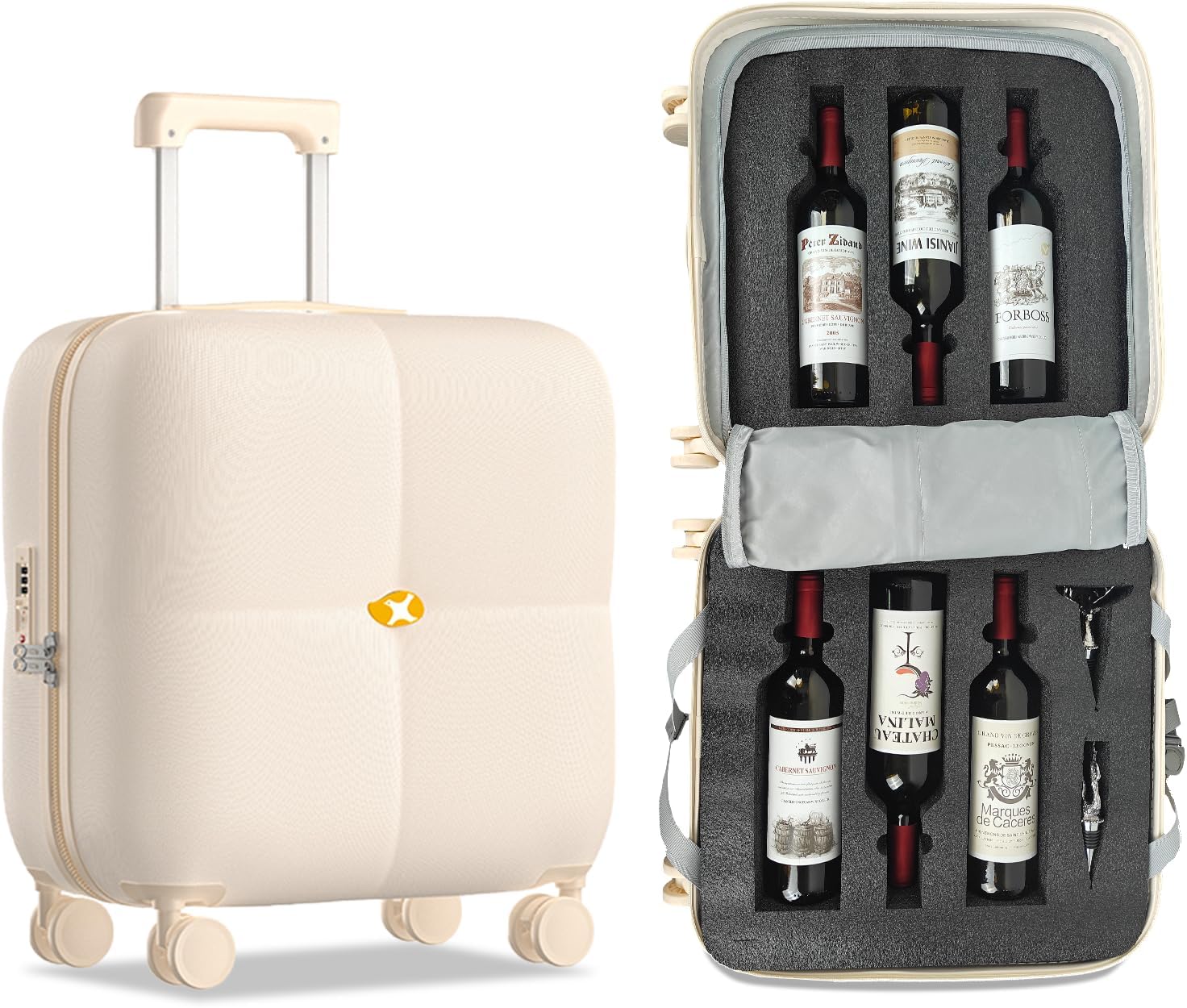 Wine Suitcase - 6 Bottle Travel Case with TSA Lock, Removable Inserts and Silent Spinner Wheels