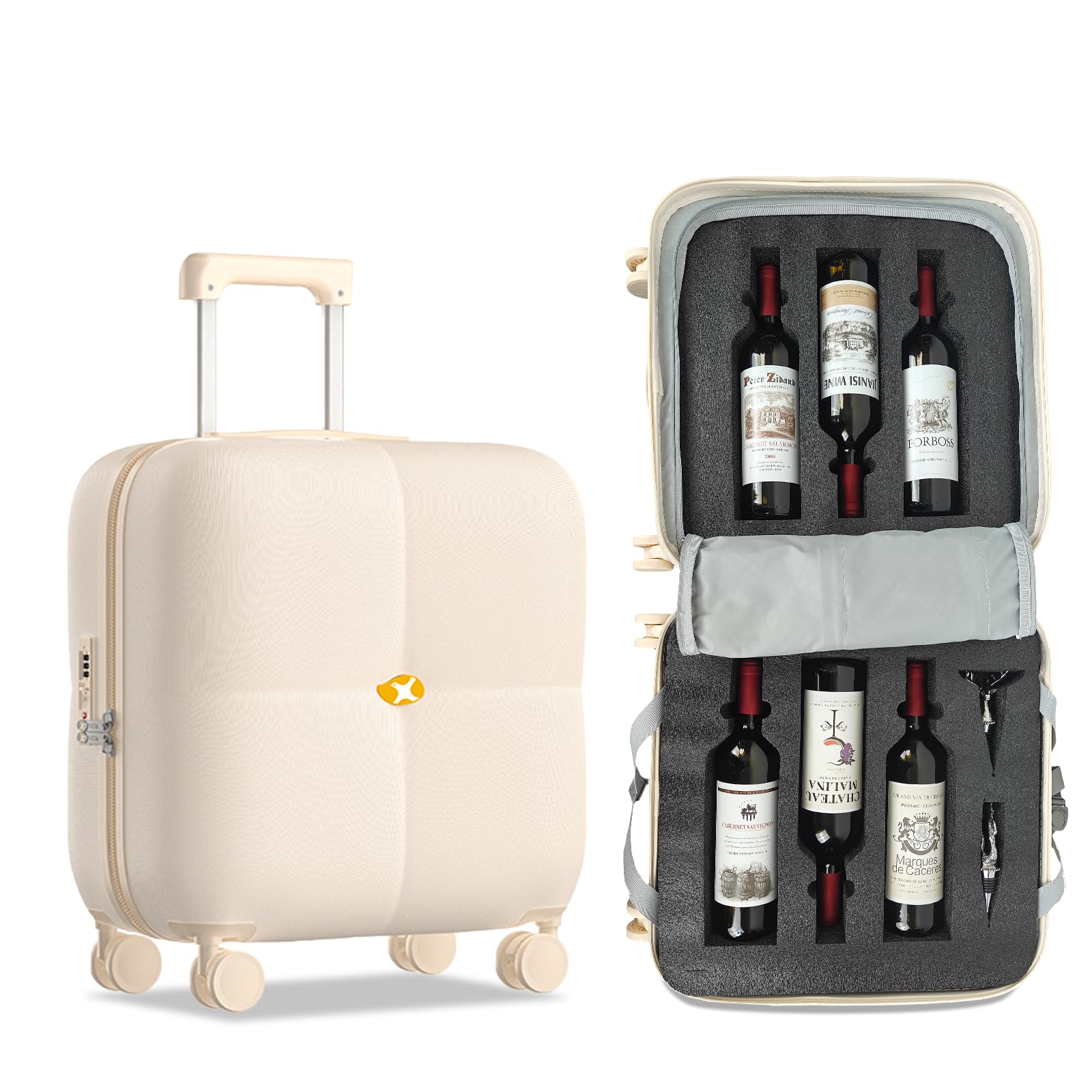 Wine Suitcase - 6 Bottle Travel Case with TSA Lock, Removable Inserts and Silent Spinner Wheels