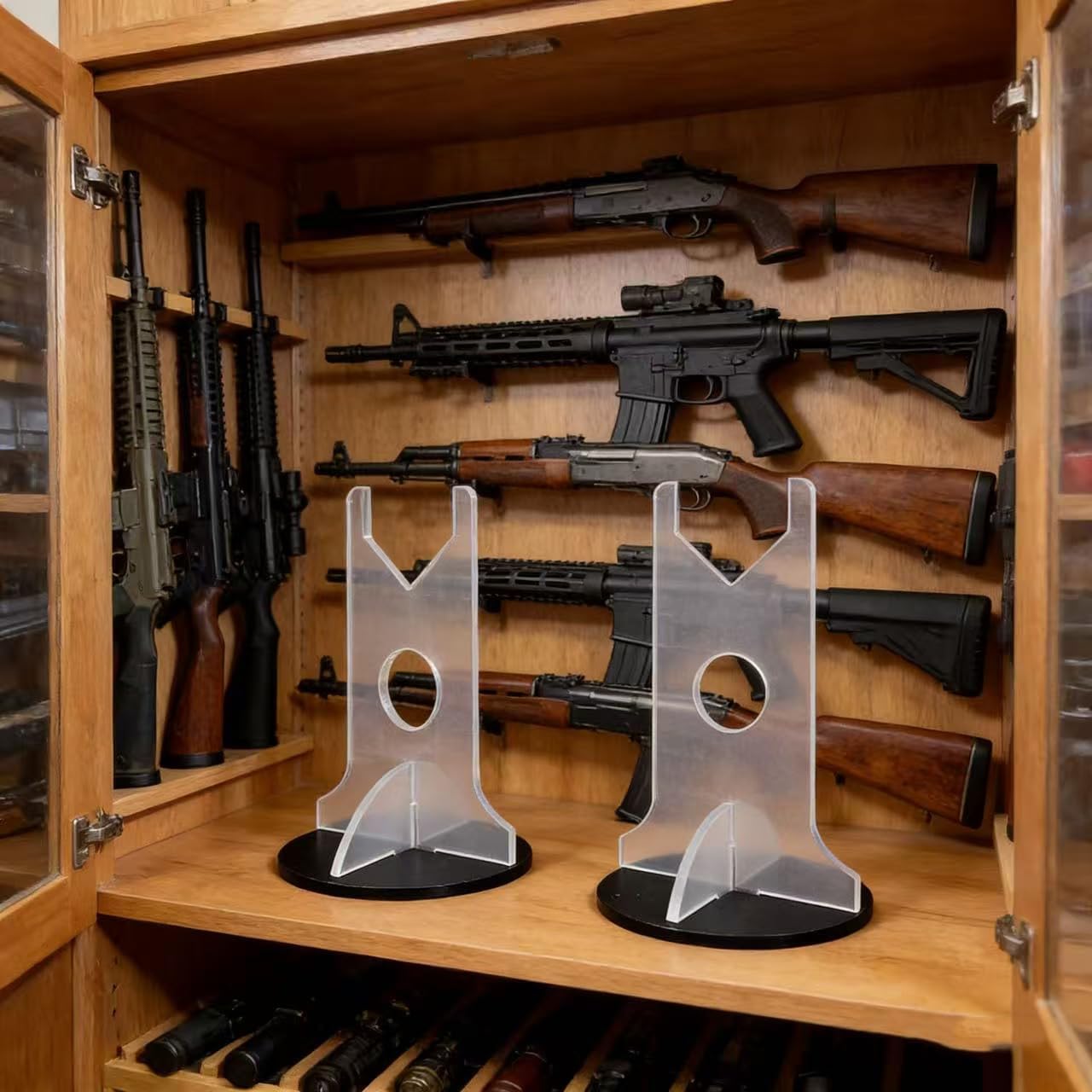 Acrylic Rifle Stand,Gun Stands for Rifles, Sturdy and Durable Gun Display Case for Rifles/Shotguns/Sniper Rifles（Clear+Black） (pack)