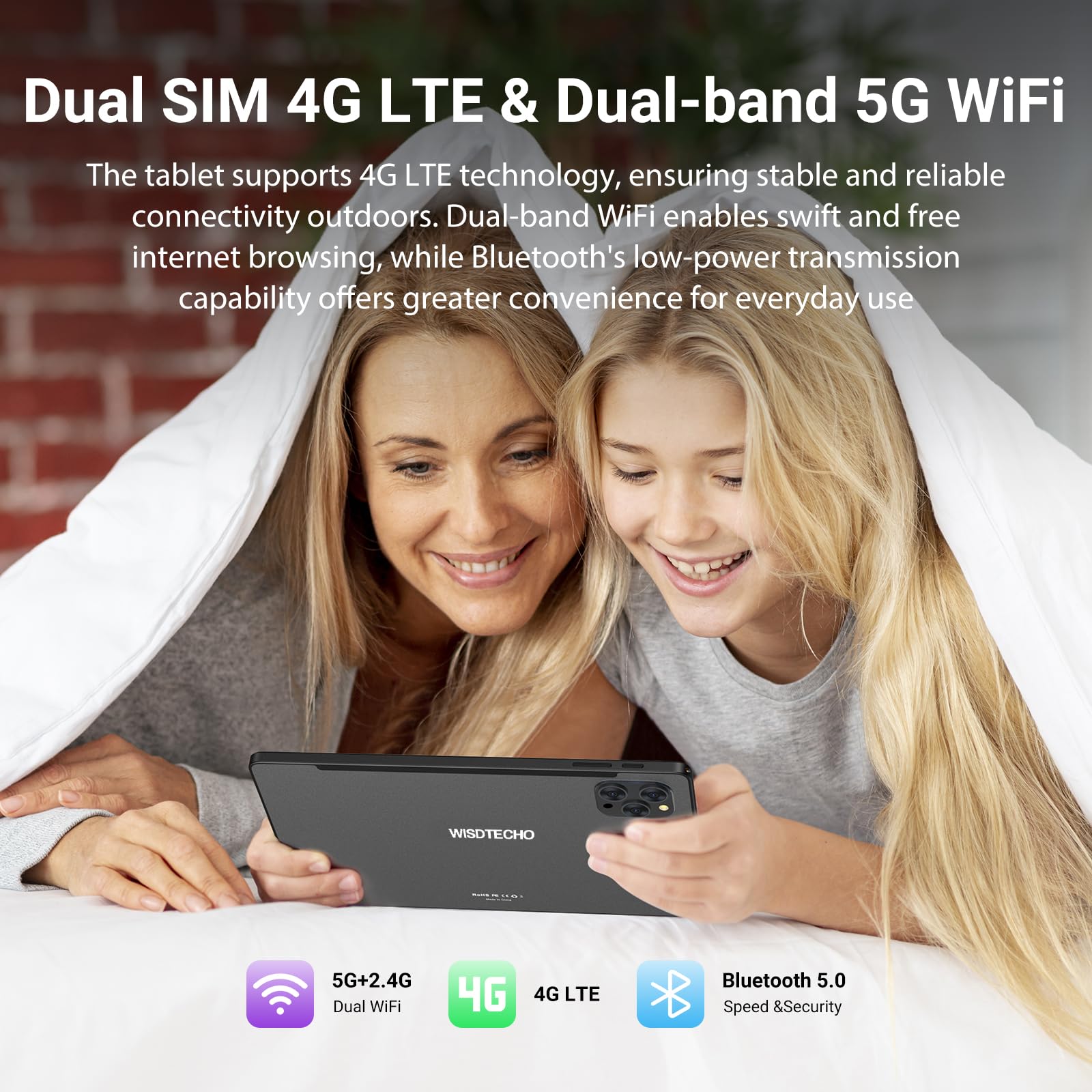 WISDTECHO Tablet 11 Pollici Android 15 con Dual SIM 4G LTE + 5G WiFi, 36GB RAM + 256GB ROM (2TB TF), Octa-Core 2.0 GHz, 8000mAh, 8MP + 13MP, Widevine L1, Tablet con Tastiera + Mouse + Manica, Nero