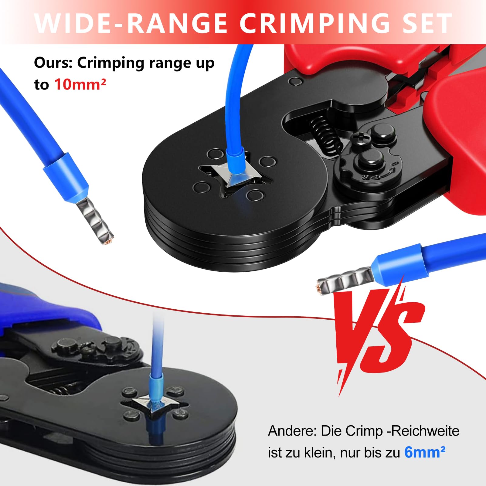 Set di Puntalini, Pinza Crimpatrice 0,25-10mm², Capicorda Elettrici, Attrezzi Elettricista
