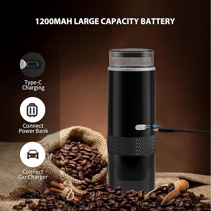 Cafetera Portátil Recargable, Compatible con Cápsulas y Café Molido, Ideal para Viajes miniatura 3