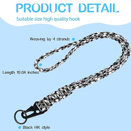 Miniatura 3 de Frienda Juego de 2 correas trenzadas para silbatos de paracaídas resistentes para actividades al aire libre, Negro, Blanco