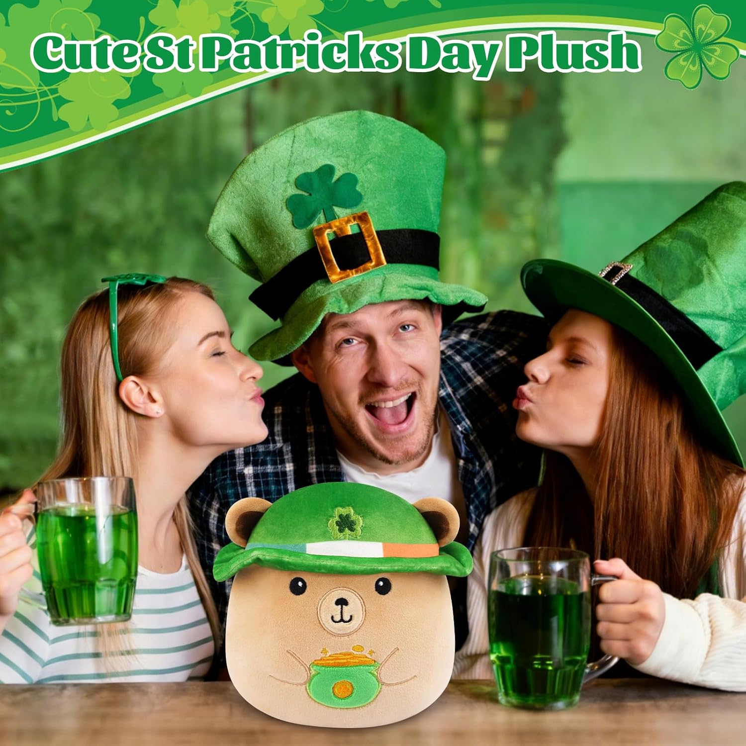 St Patricks Day Teddy Bear Stuffed Animal,8 Inch St Patrick's Day Plush with Green Hat and Golden Can, Cute and Soft Teddy Bear Plush Toy Gifts for Kids,Home Party Irish Decorations