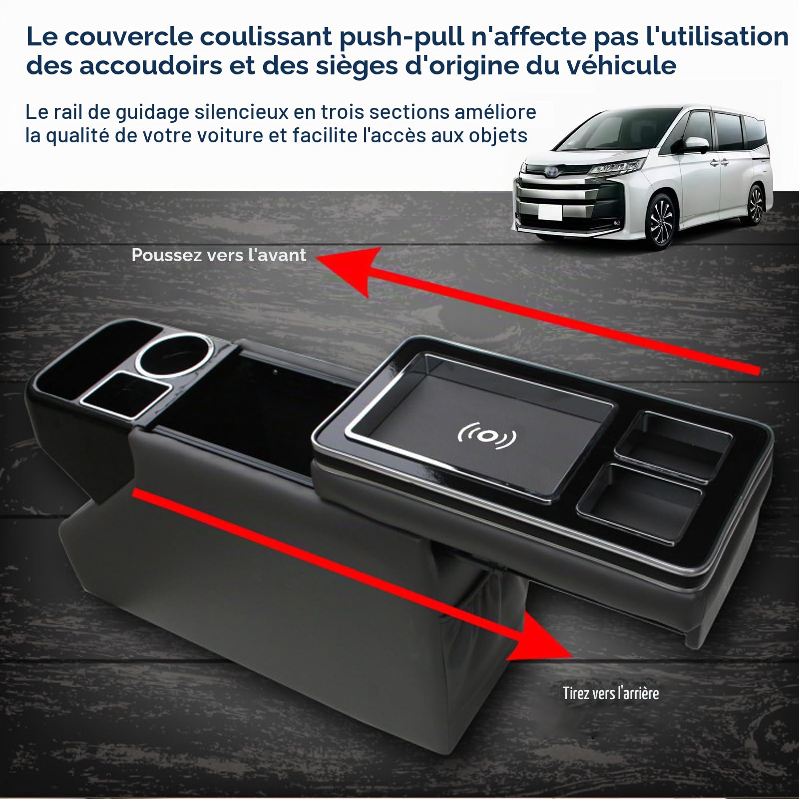 Console Centrale Améliorée Avec Boîte de Rangement Compatible Avec T5 T6 | T6.1 2013-2019, Console Centrale de Voiture, Chargement Sans Fil, Console Centrale Avec USB et Lumières LED