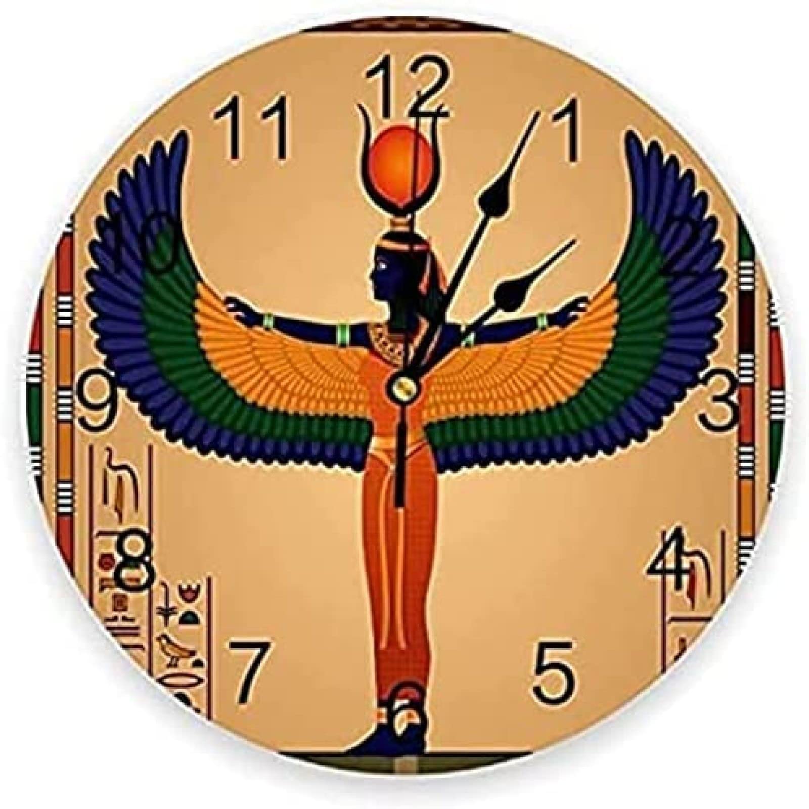 10" Egyptian Goddesses Wall Clock - Silent Non-Ticking Battery Operated | 2D Resin Craft Decor For Living Room, Bedroom, Office