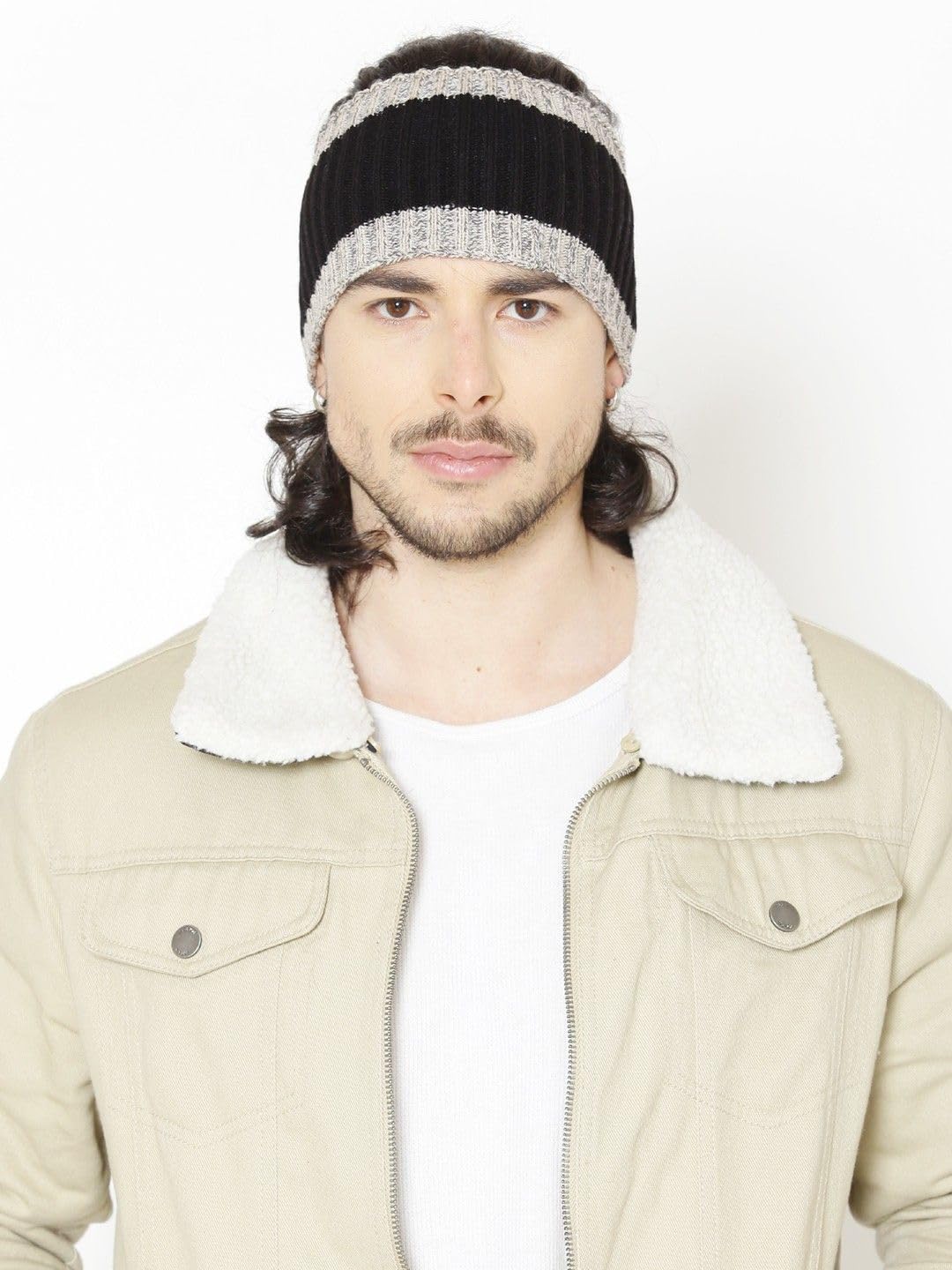 Black-Grey Soft Mix Yarn Knitted Ski Headband for Men & Women | Warm Woolen Earwarmer & Earcover | Stretchable Winter Hair Band for Cold Weather | Unisex Wool Headband | Made in India-image-46
