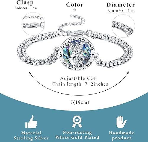 Miniatura 5 de Pulsera unisex de San MiguelCristóbalBenedictoJudeJoséGuadalupeÁngel de la GuardaSanta Muerte Pulsera de plata de ley 925 con cadena de doble