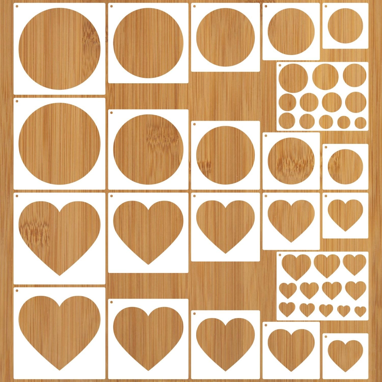 Large Heart and Circle Stencils for Painting, Different Sizes Circle Heart Stencil for Crafts Wood Burning Drawing Painting on Wall Wood