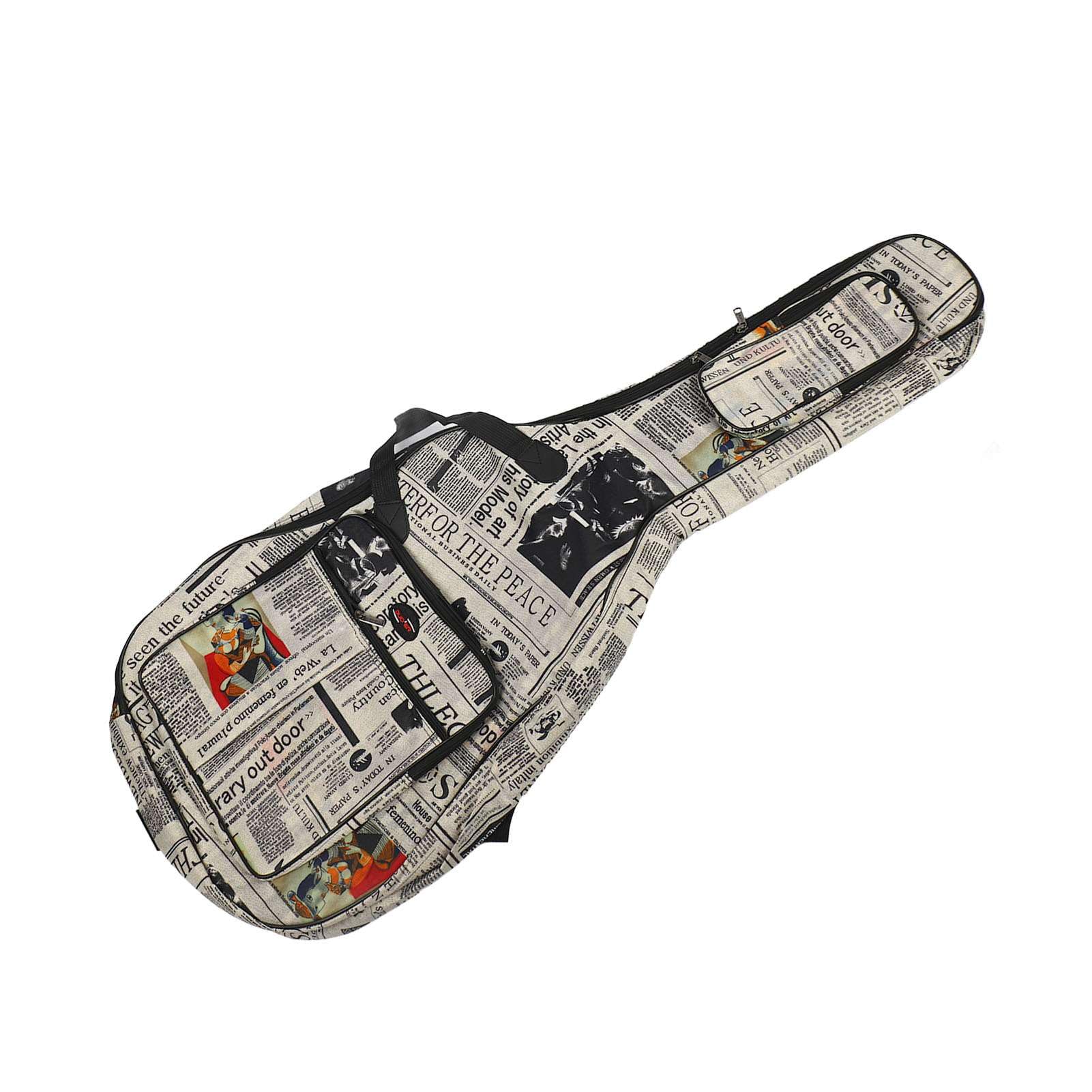CHICIRIS Bolsa Oxford 600D para guitarra, funda de transporte resistente al agua de 41 pulgadas con correas acolchadas, diseño de periódico, múltiples bolsillos de almacenamiento para guitarra