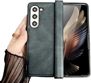 جراب جلد فاخر قابل للطي لموبايل سامسونج جالاكسي Z فولد 7، غطاء اطار صلب من البولي كربونات مع حماية كاملة للهيكل من الأمام والخلف، من أروز (أزرق)