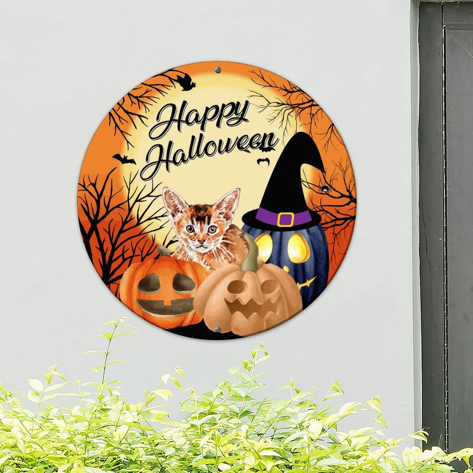 LED Halloween Türdekoration 30cm - Holz Wandschild Mit Kürbis & Totenkopf