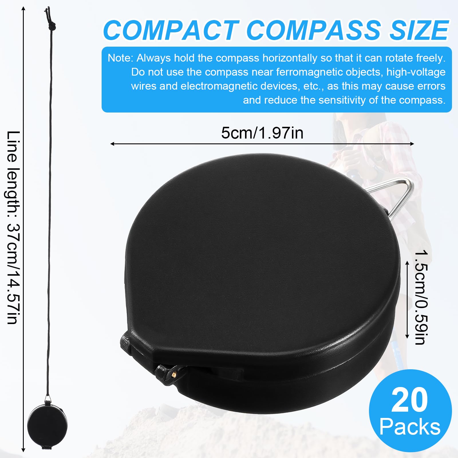 Lot de 24 boussoles de survie en vrac, mini boussole de poche avec corde de suspension pour randonnée, camping, chasse, escalade et navigation (noir)