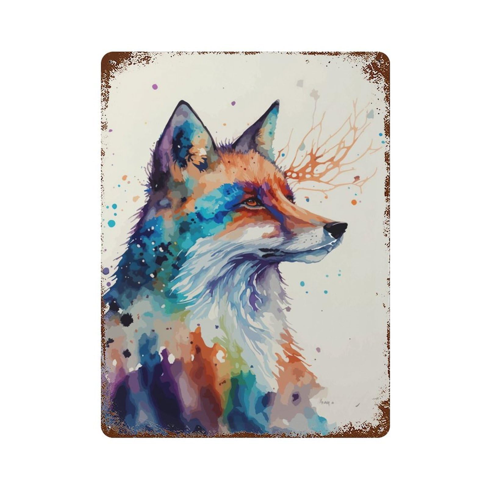 Fox Head Painting 15.7"x11.8" Rusty Metal Tin Sign, Novelty Wall Decor for Cafe, Home Bar And Lounge Decor