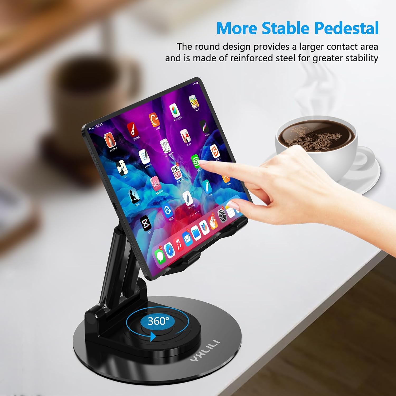 YXLILI Foldable Phone Stand Adjustable Angle Height Cell Phone Holder for Desk 360° Rotating Cellphone Stand for Office Compatible with iPhone14/13/12/11 Pro, Max, Mini, iPad(4-12.9 inch)-Black