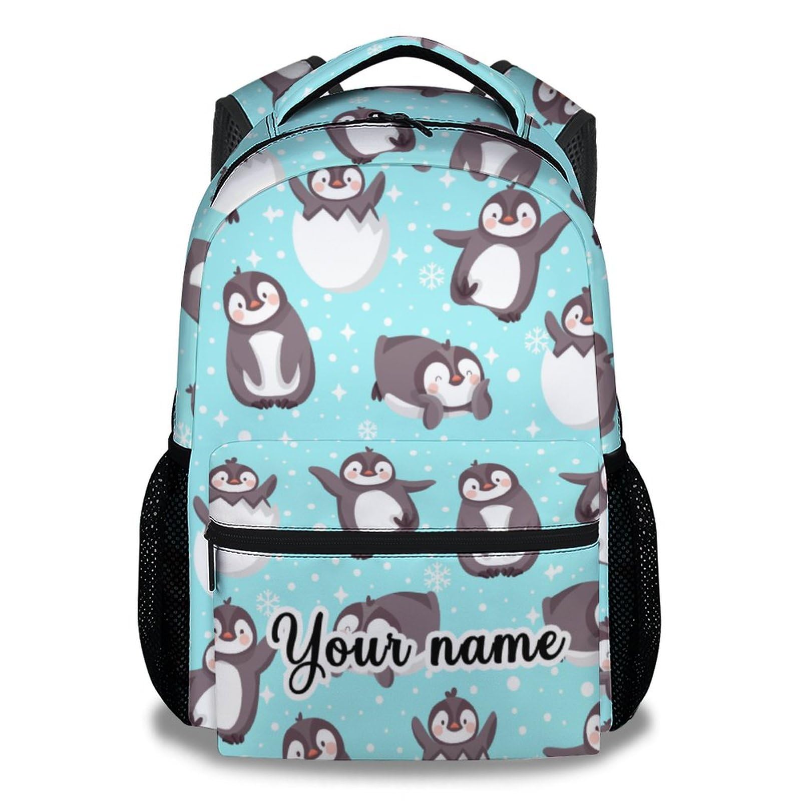 COOPASIA Personalized Cute Penguin Backpack, 16 Inch Animal Theme Bookbag with Adjustable Straps, Durable, Lightweight, Large Capacity, School