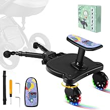 Buggy Board with LED Wheels Universal Footboard for Pushchairs Buggy Board for All Prams Kiddy Board with Dinosaur Pattern Seat for Children from 2 to 6 Years 25 kg