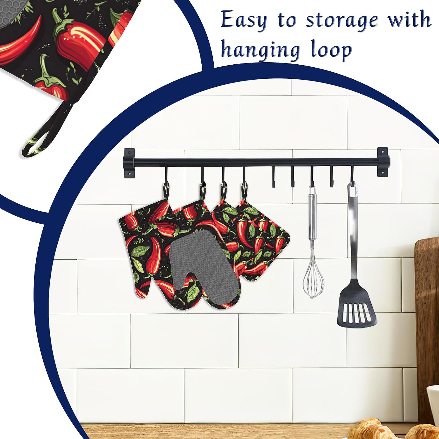 Mexican Hot Pepper Chili Oven Mitts and Pot Holders Sets of 4 Red Chili Heat Resistant Silicone Oven Mits Gloves Non-Slip Kitchen Mittens Potholders for Cooking Baking Grilling BBQ