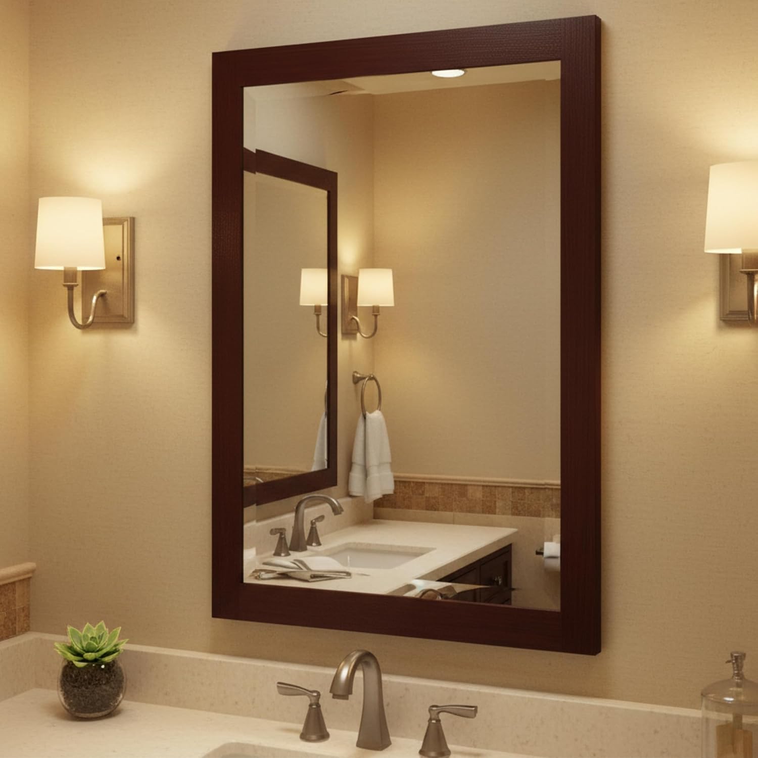 Alaterre Bathroom Vanity Mirror with Beveled Glass, Espresso, 24”x30”