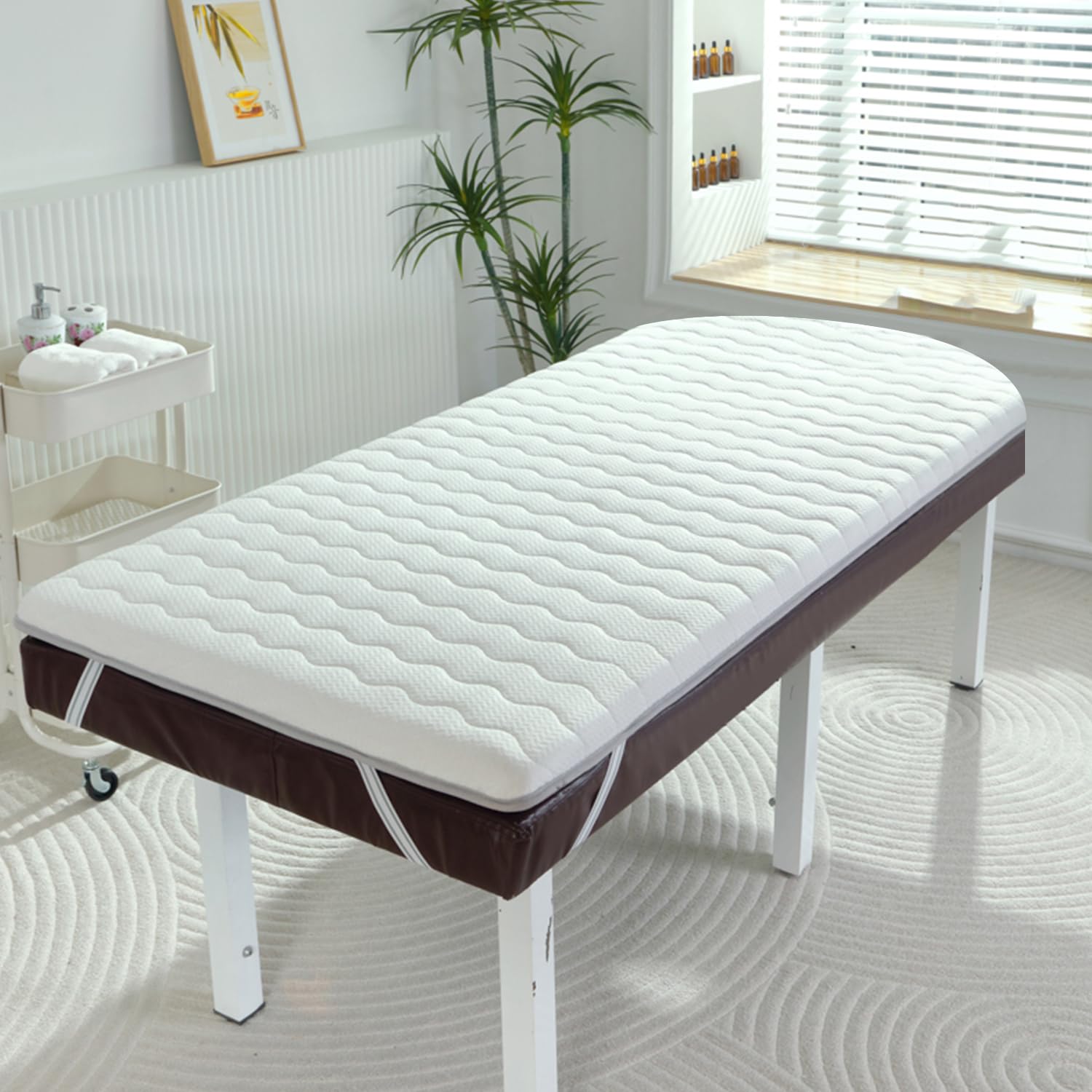 Surmatelas en latex 180 x 70 cm d'épaisseur avec bande élastique pour salon de beauté, coussin de table doux et durable, sans trou pour têtes carrées/rondes
