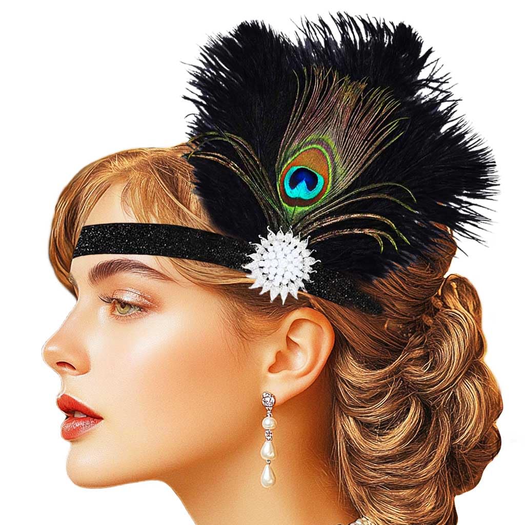 GENBREE Feather Headband 1920s Flapper Headpiece Gatsby Peacock Hair Accessories for Women