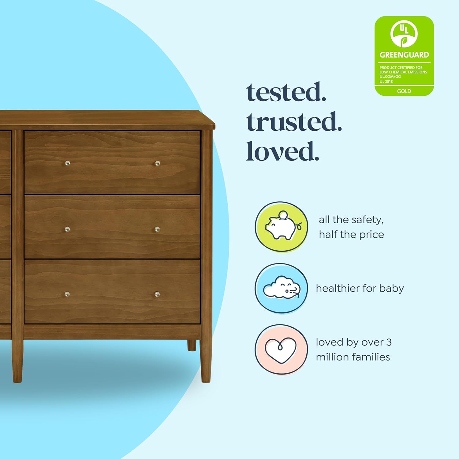 Davinci Frem 6-Drawer Baby Dresser for Bedroom - GREENGUARD Certified - Multi-Purpose Double Chest of Drawers for Boys & Girls - Storage Dresser for Kids Bedroom, Living Room, Nursery - Walnut