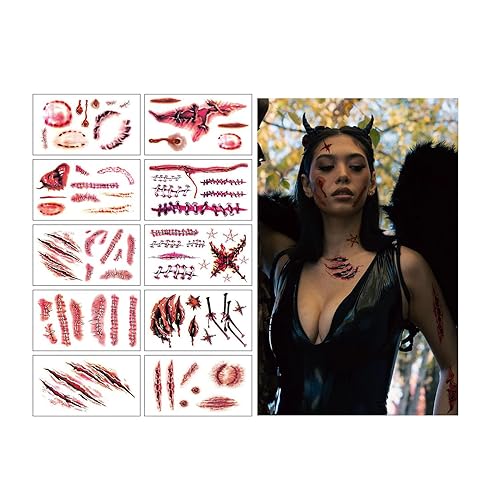 ELOOF Tatuajes de Halloween de cicatriz para el cuerpo, tatuajes de maquillaje realistas temporales para hombres, adultos, mujeres, niños (pegatinas