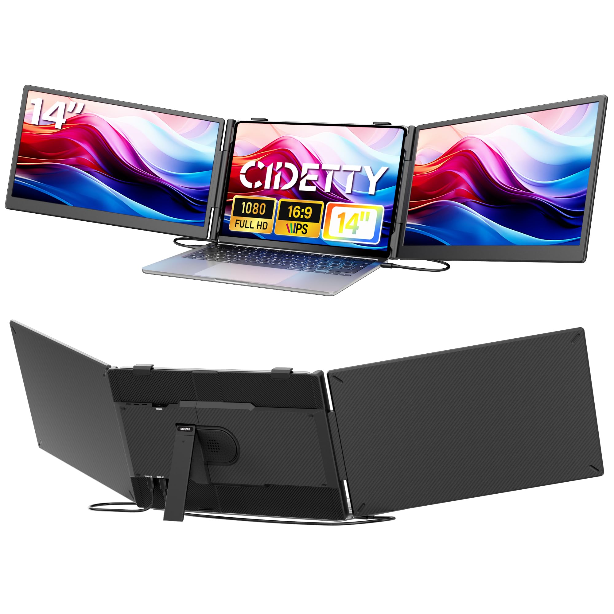 CIDETTY Laptop Screen Extender, 14'' FHD 1080P IPS Ultra-Thin Dual/Triple Monitor Display, HDMI/USB-C Plug-Play Portable Monitor for Laptop, Built-in Speakers(Mac, Win, Android) — view 10