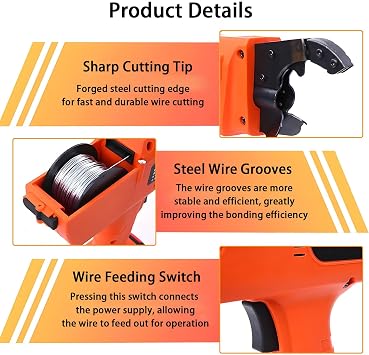 Rebar Tier Tying Machine, Cordless Rebar Tying Machine, with 2 x 12V Rechargeable Batteries,0.8s Knot Time,Tightness Adjustable, for Bending Rebar, Steel Bar, Steel Rod 8-34mm
