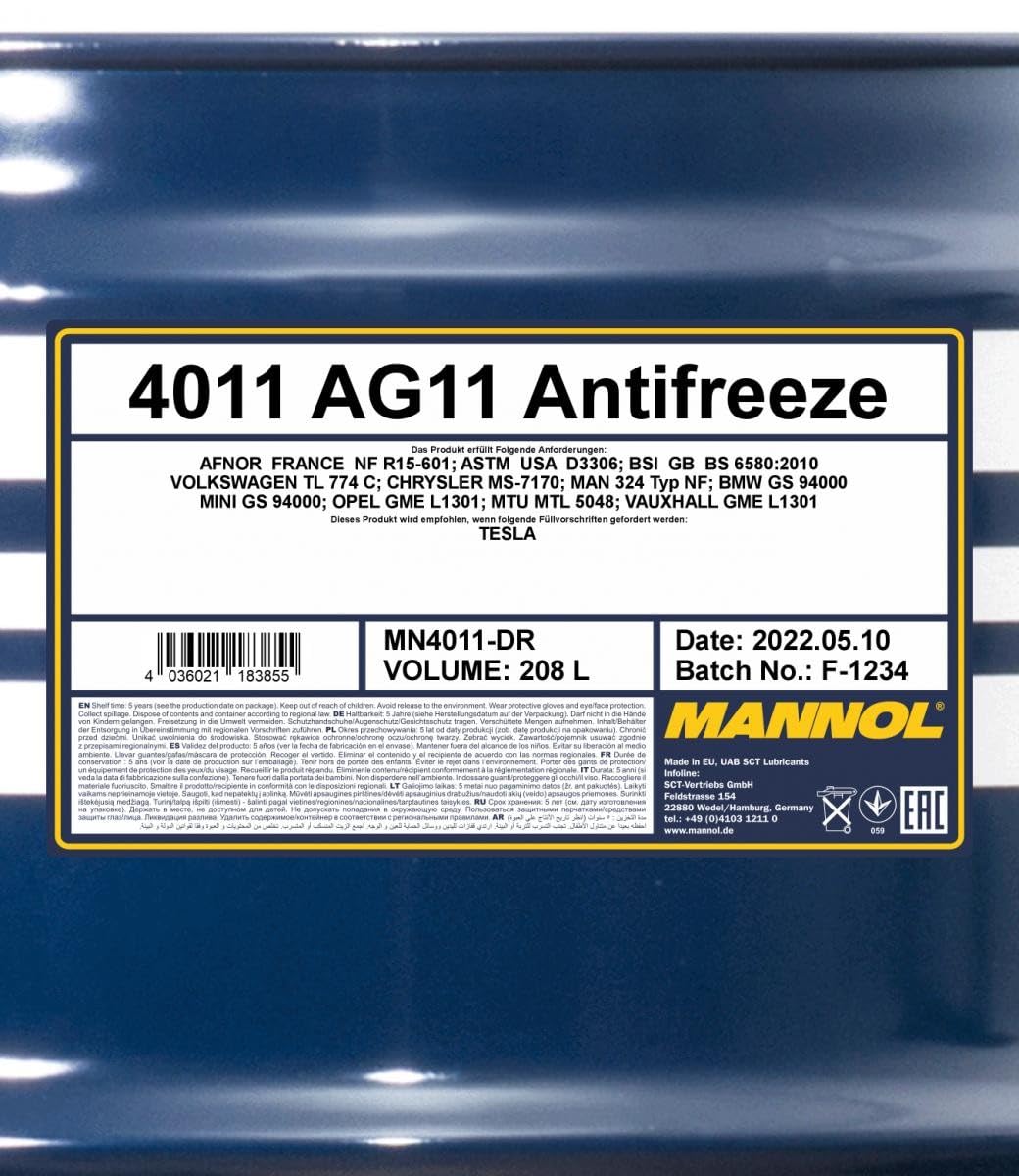 MANNOL MN4011-DR Anticongelante 208L Azul