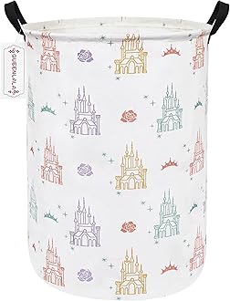 QUEENLALA Large Storage Basket,Laundry Hamper/Bathroom/Home Decor/Collapsible Round Storage Bin,Boys and Girls Hamper/Boxes/Clothing(Round-Rose Castle)
